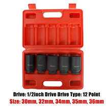 1/2&#39;&#39; Drive 12 Point Deep Spindle Axle Nut Socket Set 30, 32, 34,35,36 mm 5PC - £26.02 GBP