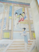 Vtg Chinese Geisha Watercolor And Ink Painting Silk Mat Unsigned Framed Glass - £98.85 GBP
