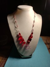 18 Inch Ruby Red Necklace Handcrafted Rose Chain And Wire Pendant - £14.81 GBP