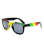 RASTA PRINT SQUARE SUNGLASSES JAMAICAN RED YELLOW GREEN STRIPED REGGAE R... - $197.97 MXN