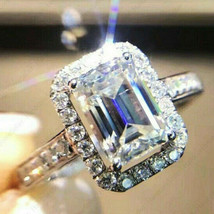 2.60Ct Emerald Cut Simulated Solitaire Diamond Engagement Ring 925 Silver Plated - £61.64 GBP