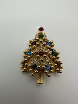 Vintage EISENBERG Christmas Tree Rhinestone Brooch 5.4cm - £30.87 GBP