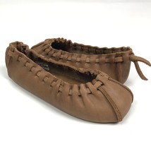 OmaKing Womens Girls Shoes 4.5 - 5 (34-35) Brown Leather Handmade Folk Flat Shoe - £23.64 GBP