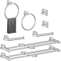 Chihod 8PCS Adjustable Bathroom Hardware Set, Brushed Nickel Double Towel Bar, - £58.21 GBP