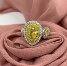 GIA 1.79 KT Pera Taglio Decorato Intensi Giallo Diamante Fidanzamento Anello 18K - £9,972.60 GBP