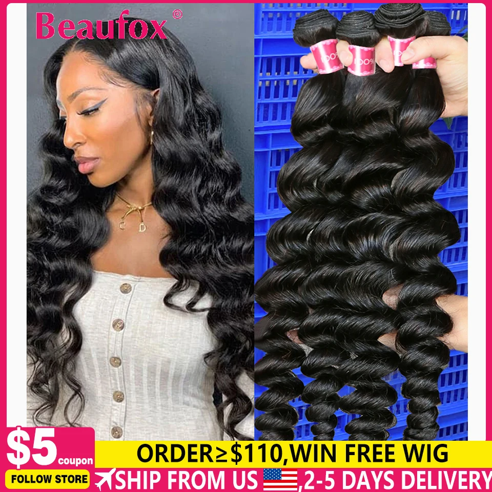 Beaufox 32 inch human hair bundles loose wave bundles indian hair weave bundles 1 3 4 thumb200