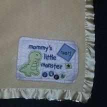 Mommy&#39;s Little Monster Yellow Baby Blanket Lovey Fleece Satin Trim Dinosaur Roar - £15.51 GBP