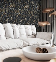 Black Golden Delicate Floral Peel And Stick Wallpaper, Dimoon 236&quot;X16.1&quot;. - $41.98