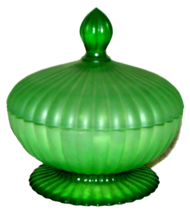 Vtg. Rare Footed Candy Dish &amp; Lid Floral Green By J EAN Nette Old Cafe Pattern - £19.78 GBP