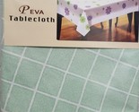 Peva Vinyl Printed Tablecloth 71&quot;Round(4-6 people) LIGHT GREEN &amp; WHITE D... - $13.85