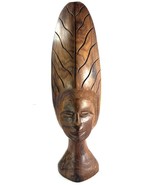Vintage African Hand Carved Wood Sculpture Tribal Native Woman Headdress... - $27.96