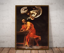 Saint Matthew and the angel, Caravaggio, Religious Art Print - $14.00+