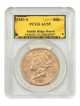 1883-S $20 PCGS AU55 ex: Saddle Ridge Hoard (Original Box and Booklet) - $3,819.38