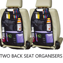 2 Pack Back Seat Car Organiser Kick Mat Storage Pockets Drinks Kids AC50X2 - $13.86
