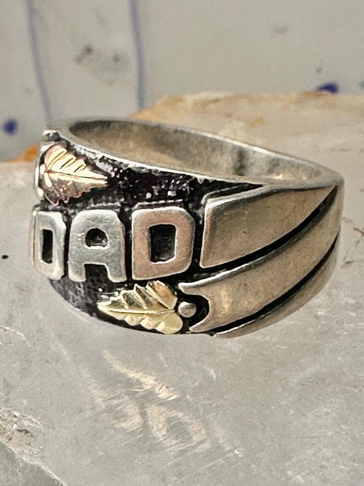 Black Hills Gold ring size 6.50 Fathers Day DAD leaves band sterling silver men Item image 2