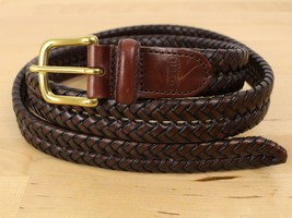 Fossil Braided Belt Size 42 Brown Genuine Leather Solid Brass Buckle - £15.56 GBP