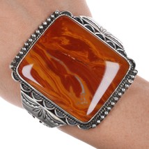 6.5&quot; Large 40&#39;s-50&#39;s Native American silver agate cuff bracelet - $559.35