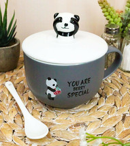 You&#39;re Special Peekaboo Panda Bear Gray Ceramic Coffee Mug W/ Spoon And Lid Set - £15.97 GBP