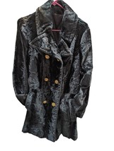 VTG Coat Crushed Velvet Black Faux Fur Double Breasted Russian Princess Fashion - £78.34 GBP
