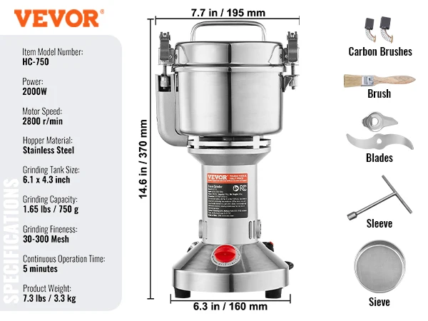 VEVOR 150 2500g Electric Grain Mill Grinder Commercial Swing 750g 2000w ... - $97.38