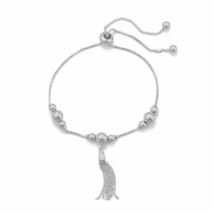 925 Silver Adjustable Bead &amp; Tassel Chain Bolo Bracelet Wristband 14k White GP - £79.45 GBP