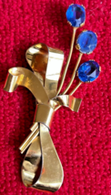 Vintage Costume Jewelry / Floral Brooch Pin Corocraft Sterling Bow &amp; Blu... - £78.21 GBP