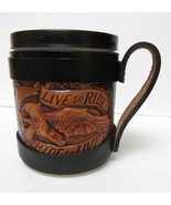 LIVE TO RIDE RIDE TO LIVE Leather Cup Mug Holder Wrap Adjustable Straps ... - £18.79 GBP