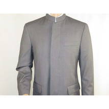 Men Apollo King Banded Collarless suit Mandarin 5 Hidden Button Pastor AG53 Gray image 8
