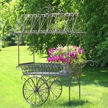 Zaer Ltd. Large Flower Cart with Roof and Moving Wheels (Antique Bronze) - £1,358.97 GBP