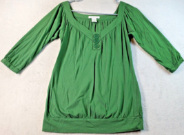 Charlotte Russe Blouse Top Womens Medium Green Knit Cotton Long Sleeve Pleated - £11.10 GBP