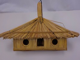 Bird House Rectangular Thatched Roof Hanging Straw Bamboo Wood 14x6X9 At Roof - $14.99