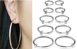 1 Pair Spring ClipOn Hoop Earrings Silvertone Small:1/2",13mm to XL:2 5/... - $2.93+
