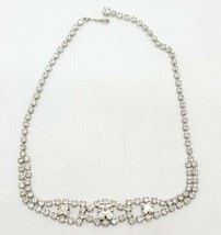 Clear Rhinestone Silver Tone Art Deco Style Vintage Choker Necklace 15.5&quot; - $34.29