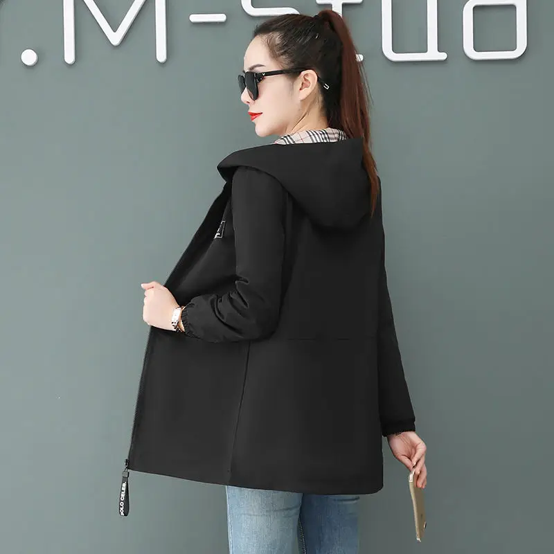  New Windbreaker Mid-Length Fashion Jacket  Female Spring Autumn Korean Hooded L - £125.21 GBP