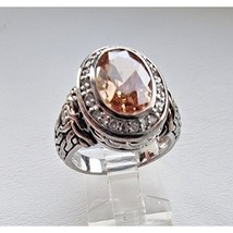 Vintage Designer 925 Sterling Silver 12x8 Mm. Citrine Cable Texture Ring Size At - $50.19