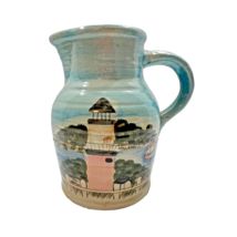WCL Pottery Pitcher Jug Hand-Painted Ocean Town Scene Lighthouse EUC Vintage - £22.02 GBP