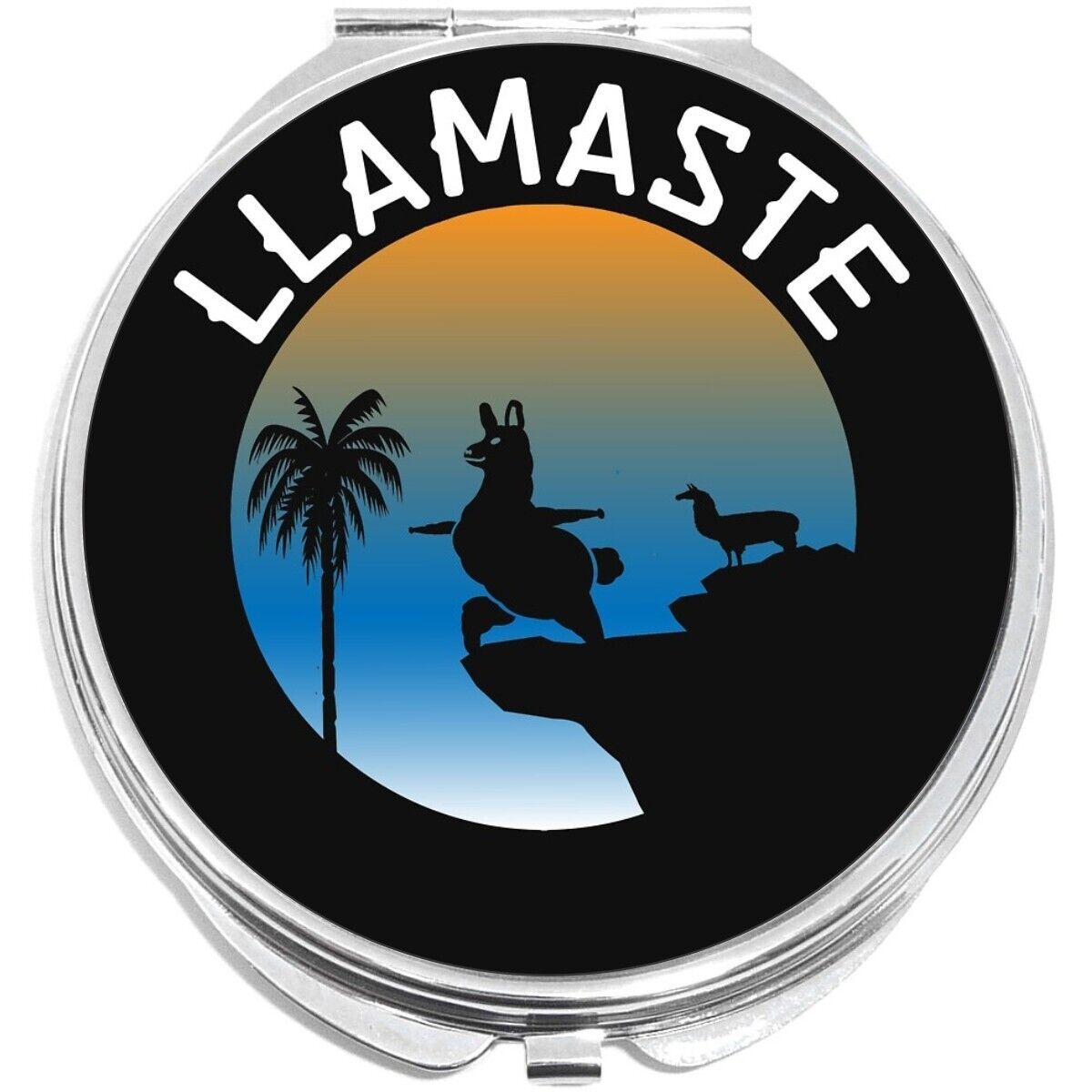 Llamaste Sunrise Palm Tree Llama Compact with Mirrors - for Pocket or Purse - £9.24 GBP