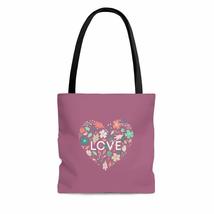 Flowers In Heart With Love Valentine&#39;s Day Red Violet AOP Tote Bag - £20.60 GBP+