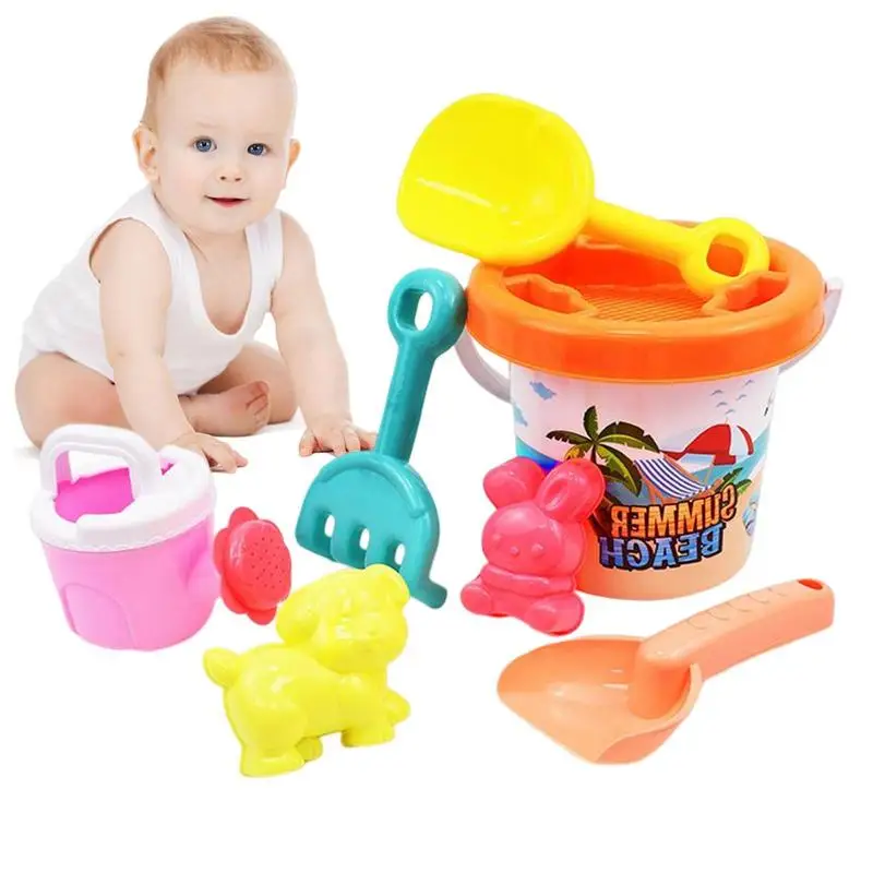 Beach Sand Toys Set 8Pcs Eco-Friendly Sandbox Toy Kit Including Sand Bucket Rake - £13.85 GBP+