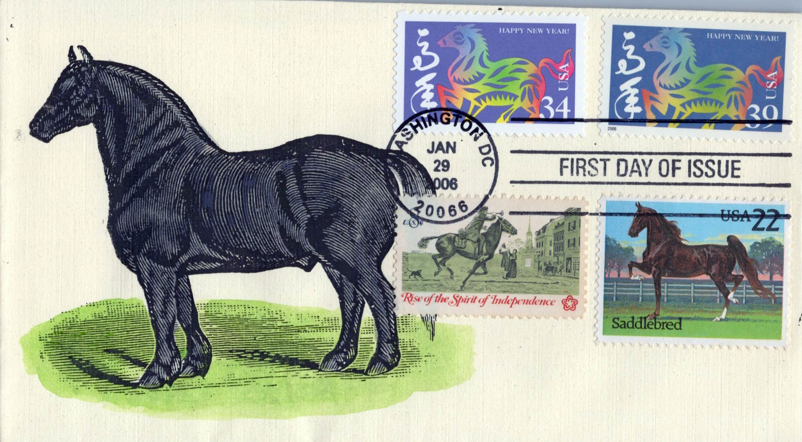 Primary image for US 3997g FDC Year of Horse, Lunar New Year, hand-painted SMB ZAYIX 1223M0226