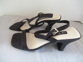 Nine West Chateau shoes dressy open toe  7-1/2M black fabric 3&quot; heel - $13.67