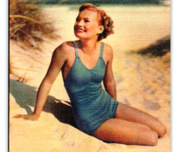 Bathing Swimsuit Blond Women On Beach Linen Postcard Vintage Unposted Asheville - £9.66 GBP