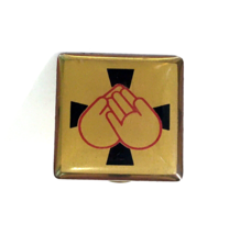 Vintage Enamel Lapel Pin Hands in Front of Cross - $10.00