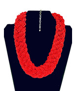 Vintage 1990&#39;s Red Seed Beads Handcrafted Wide Triple Braid Choker 22&quot; N... - $322.71 MXN