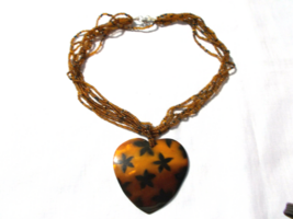 Brown Heart Shell Pendant on Multi 7 Strand Seed Bead 16&quot; Necklace - $4.99