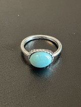 Oval Turquoise Stone Silver Plated Woman Ring Size 6 - £5.51 GBP