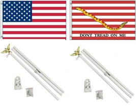 New 3x5 Don&#39;t Tread On Me First Navy &amp; Embroidered American Flag &amp; 2 Pole Kits - £41.04 GBP