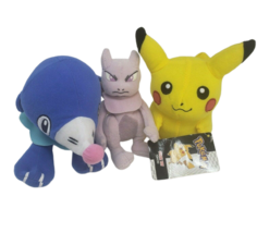 Lot Of 3 Nintendo Pokemon Pikachu W Tag Popplio Mewtwo Stuffed Animal Plush Toy - $37.05