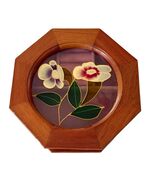 Vintage Mele Wooden Jewelry Box Octagon Floral Glass Lid Ring Holder Mad... - $25.20