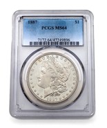 1887 $1 Silver Morgan Dollar Graded by PCGS as MS-64! Reverse Rim Toning - $3,188.73 MXN